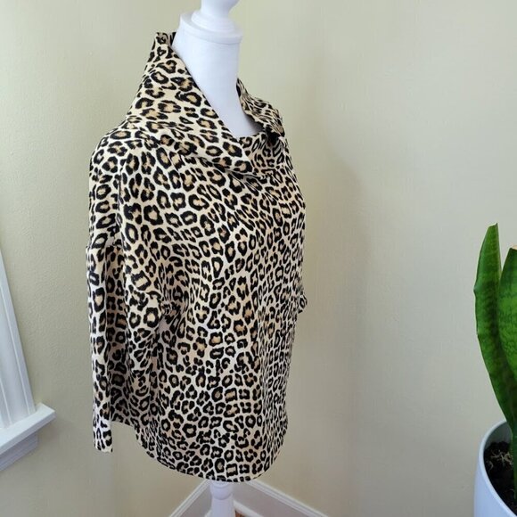 Chico's Animal-Print Mock-Neck Top SZ S 3/4 Sleeve Straight Hip Length Hem - Picture 10 of 15